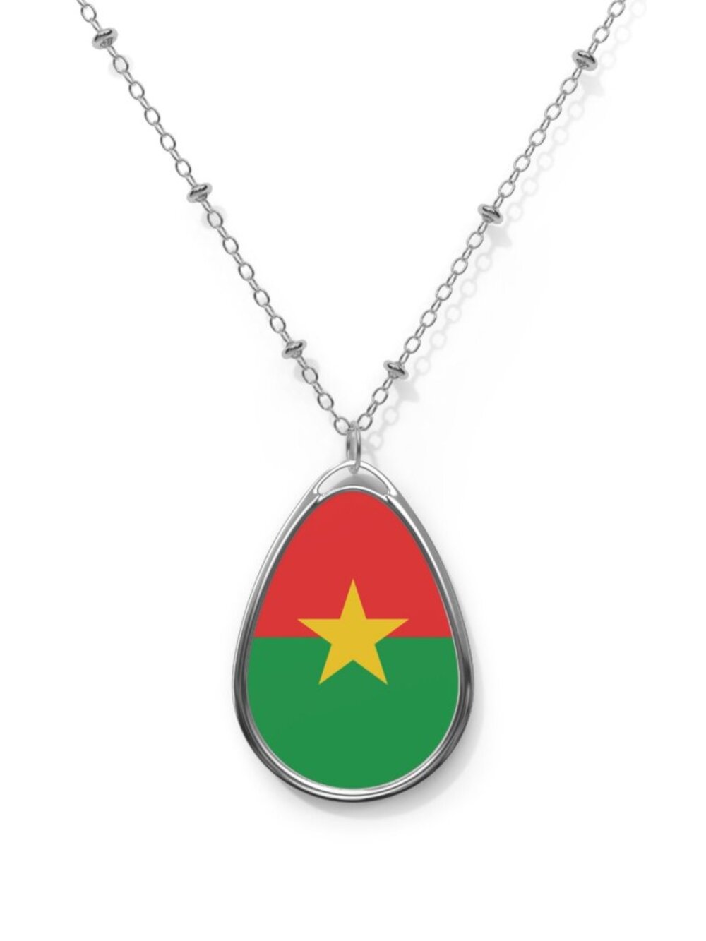 Burkina Faso Flag Necklace – Oval Burkinabè Pendant - One Size / Silver
